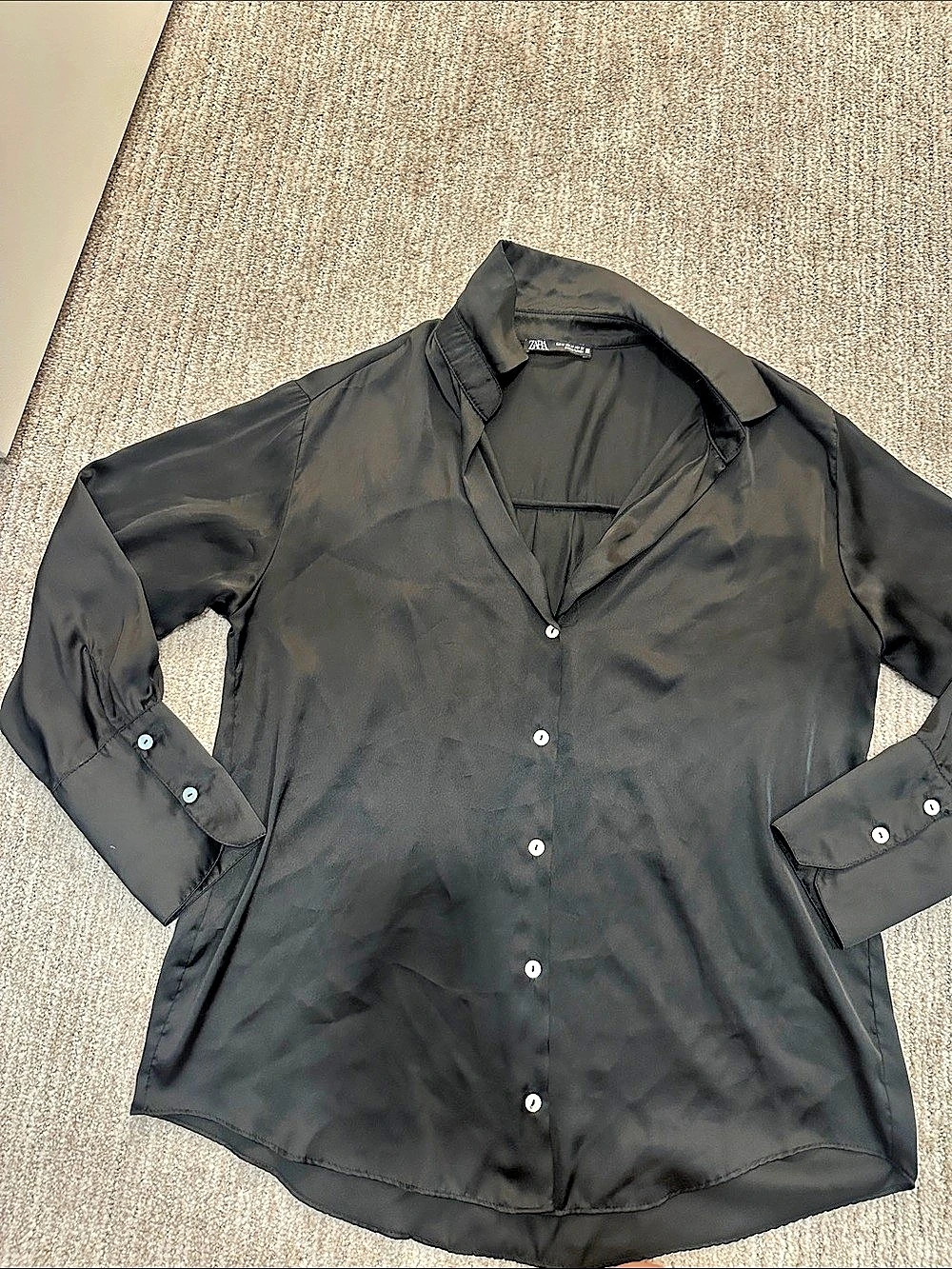 Zara Black Button Down Shirt Like New satin